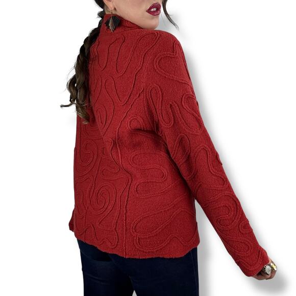 90's crimson pure wool abstract cardigan by NTCO NOMADIC TRADERS - Picture 9 of 17